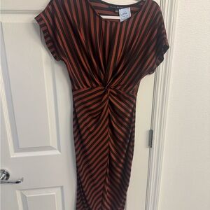 NWT Haute Monde Black and Red Diagonal Striped Midi Dress